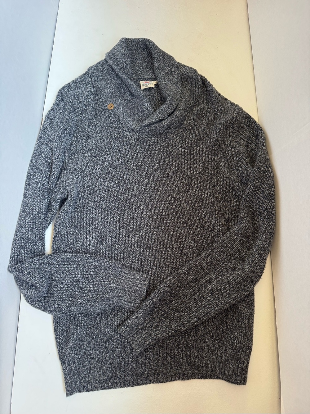 Faherty Shawl Collar Marled Knit Sweater Heathered Gray large